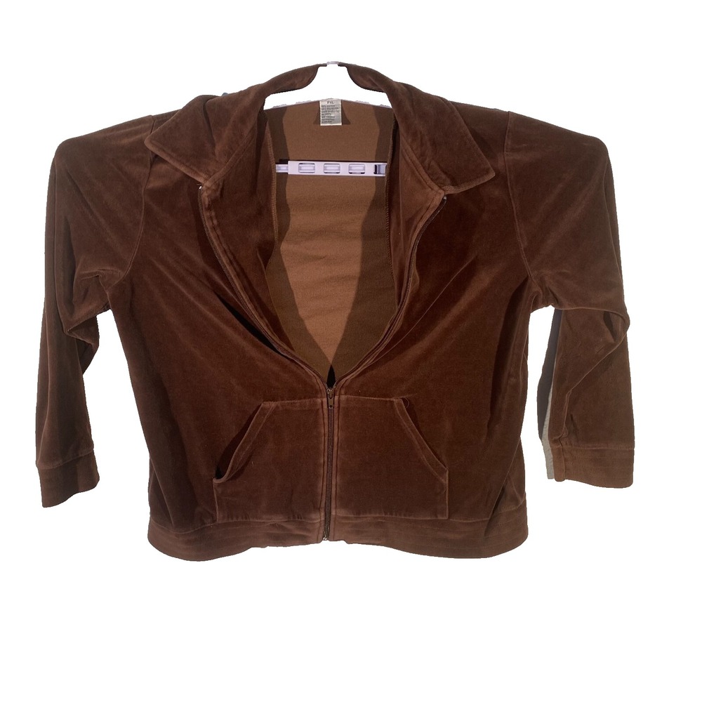 Vintage Rebecca Malone Womens Brown Soft Velour Full Zip Track Jacket Size‎ PXL